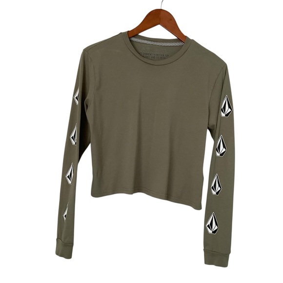 Volcom Farm to Yarn Long Sleeve Crop Tee XS Green Organic Cotton Long Sleeve Top - Picture 1 of 8